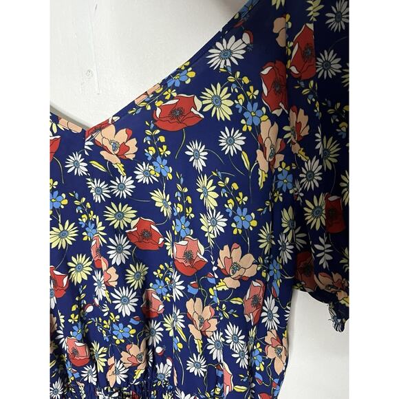 Sienna Sky Floral Smocked Tie Waist Ruffle Elastic Sleeve Blouse Women’s Medium - Picture 4 of 5